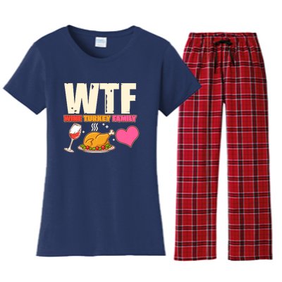 Holiday Time WTF Wine Turkey Family Women's Flannel Pajama Set