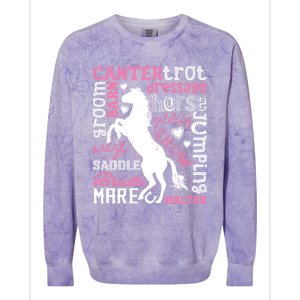 Horse Typography Word Art Equestrian Horseback Riding Gift Colorblast Crewneck Sweatshirt