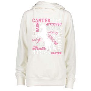 Horse Typography Word Art Equestrian Horseback Riding Gift Womens Funnel Neck Pullover Hood