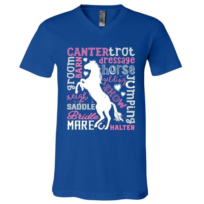 Horse Typography Word Art Equestrian Horseback Riding Gift V-Neck T-Shirt