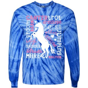 Horse Typography Word Art Equestrian Horseback Riding Gift Tie-Dye Long Sleeve Shirt