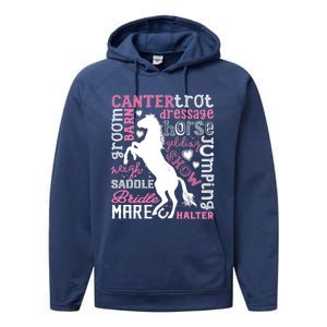 Horse Typography Word Art Equestrian Horseback Riding Gift Performance Fleece Hoodie