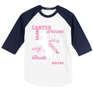 Horse Typography Word Art Equestrian Horseback Riding Gift Baseball Sleeve Shirt