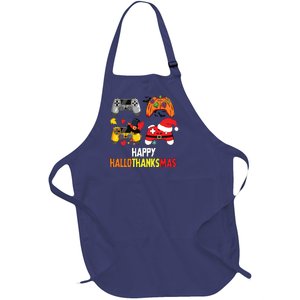 Halloween Thanksgiving Xmas Video Game Happy Hallothanksmas Full-Length Apron With Pockets