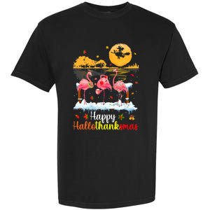 Halloween Thanksgiving Xmas Happy Hallo Thanksmas Flamingo Garment-Dyed Heavyweight T-Shirt