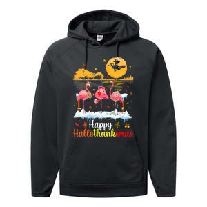 Halloween Thanksgiving Xmas Happy Hallo Thanksmas Flamingo Performance Fleece Hoodie