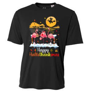 Halloween Thanksgiving Xmas Happy Hallo Thanksmas Flamingo Cooling Performance Crew T-Shirt