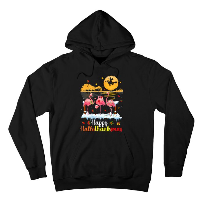 Halloween Thanksgiving Xmas Happy Hallo Thanksmas Flamingo Hoodie