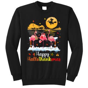 Halloween Thanksgiving Xmas Happy Hallo Thanksmas Flamingo Sweatshirt