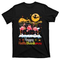 Halloween Thanksgiving Xmas Happy Hallo Thanksmas Flamingo T-Shirt