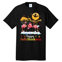 Halloween Thanksgiving Xmas Happy Hallo Thanksmas Flamingo Tall T-Shirt