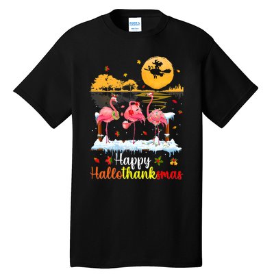 Halloween Thanksgiving Xmas Happy Hallo Thanksmas Flamingo Tall T-Shirt