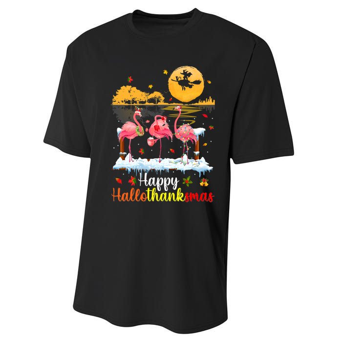 Halloween Thanksgiving Xmas Happy Hallo Thanksmas Flamingo Performance Sprint T-Shirt