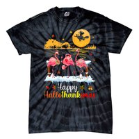 Halloween Thanksgiving Xmas Happy Hallo Thanksmas Flamingo Tie-Dye T-Shirt