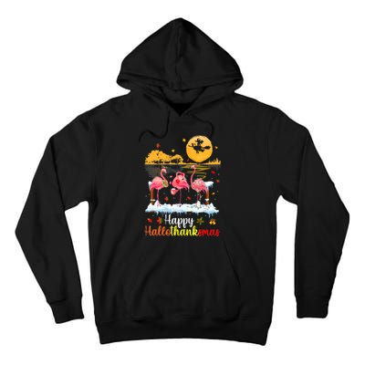 Halloween Thanksgiving Xmas Happy Hallo Thanksmas Flamingo Tall Hoodie