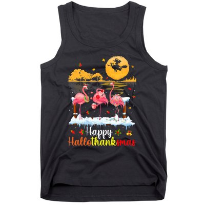 Halloween Thanksgiving Xmas Happy Hallo Thanksmas Flamingo Tank Top