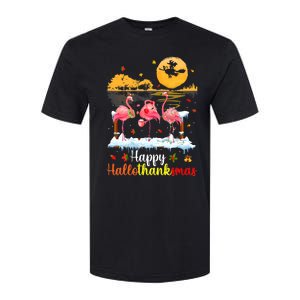 Halloween Thanksgiving Xmas Happy Hallo Thanksmas Flamingo Softstyle CVC T-Shirt