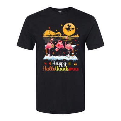 Halloween Thanksgiving Xmas Happy Hallo Thanksmas Flamingo Softstyle CVC T-Shirt