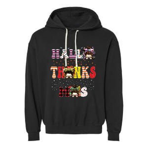 Halloween Thanksgiving Xmas Happy Hallothanksmas Messy Bun Garment-Dyed Fleece Hoodie