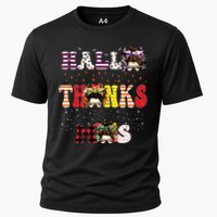 Halloween Thanksgiving Xmas Happy Hallothanksmas Messy Bun Cooling Performance Crew T-Shirt