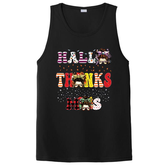 Halloween Thanksgiving Xmas Happy Hallothanksmas Messy Bun PosiCharge Competitor Tank