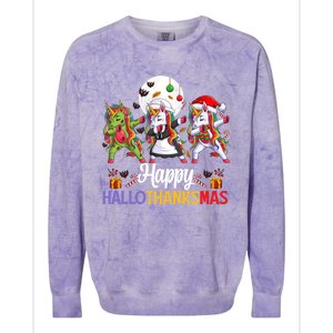 Halloween Thanksgiving Xmas Happy Hallothanksmas Unicorns Gift Colorblast Crewneck Sweatshirt