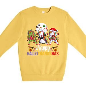 Halloween Thanksgiving Xmas Happy Hallothanksmas Unicorns Gift Premium Crewneck Sweatshirt