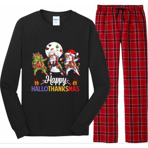 Halloween Thanksgiving Xmas Happy Hallothanksmas Unicorns Gift Long Sleeve Pajama Set