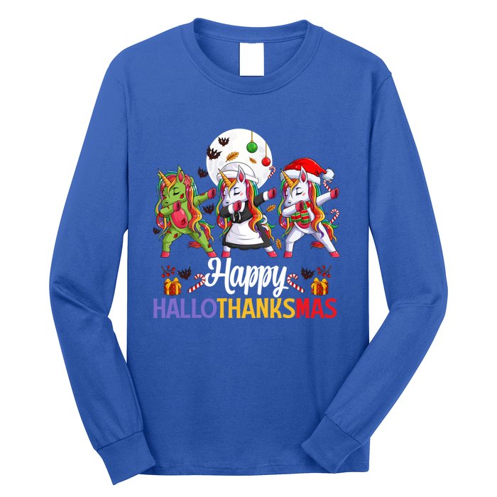 Halloween Thanksgiving Xmas Happy Hallothanksmas Unicorns Gift Long Sleeve Shirt