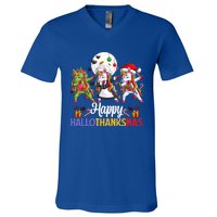 Halloween Thanksgiving Xmas Happy Hallothanksmas Unicorns Gift V-Neck T-Shirt