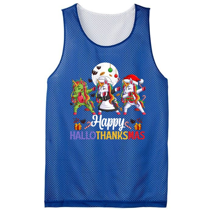 Halloween Thanksgiving Xmas Happy Hallothanksmas Unicorns Gift Mesh Reversible Basketball Jersey Tank