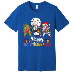 Halloween Thanksgiving Xmas Happy Hallothanksmas Unicorns Gift Premium T-Shirt