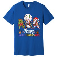 Halloween Thanksgiving Xmas Happy Hallothanksmas Unicorns Gift Premium T-Shirt