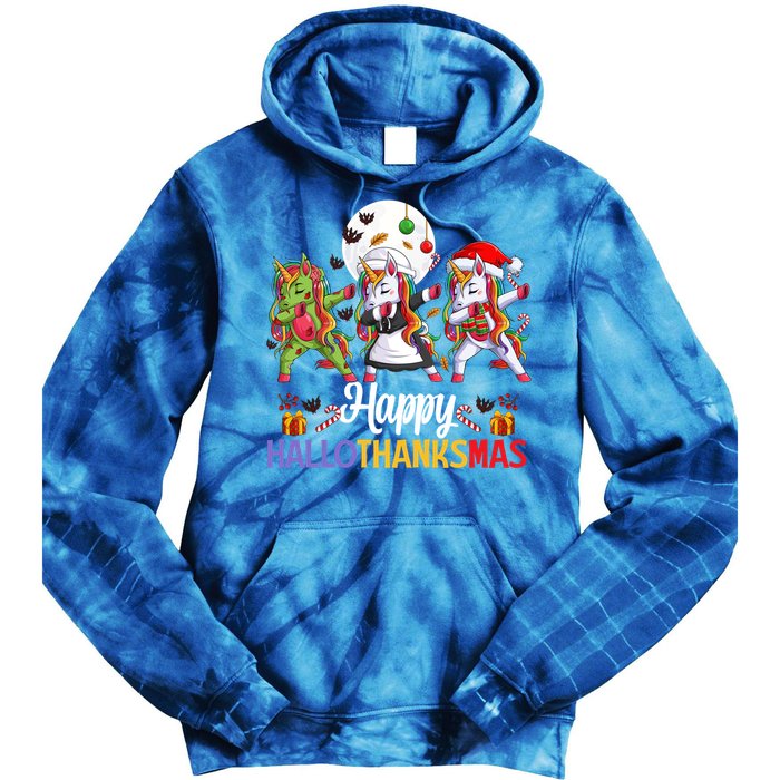 Halloween Thanksgiving Xmas Happy Hallothanksmas Unicorns Gift Tie Dye Hoodie