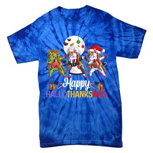 Halloween Thanksgiving Xmas Happy Hallothanksmas Unicorns Gift Tie-Dye T-Shirt