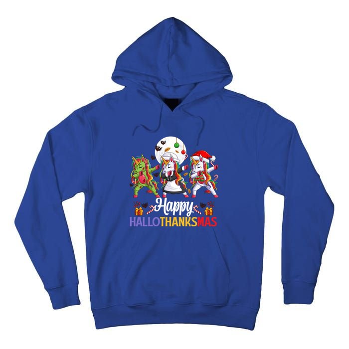 Halloween Thanksgiving Xmas Happy Hallothanksmas Unicorns Gift Tall Hoodie