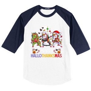 Halloween Thanksgiving Xmas Happy Hallothanksmas Unicorns Gift Baseball Sleeve Shirt