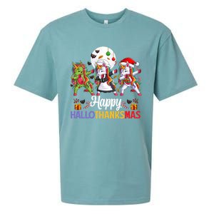 Halloween Thanksgiving Xmas Happy Hallothanksmas Unicorns Gift Sueded Cloud Jersey T-Shirt