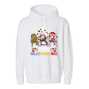 Halloween Thanksgiving Xmas Happy Hallothanksmas Unicorns Gift Garment-Dyed Fleece Hoodie