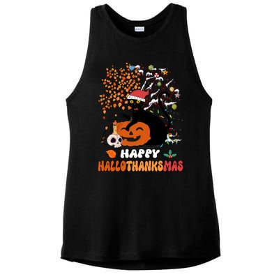 Halloween Thanksgiving Xmas Cat Hallothanksmas Gift Ladies PosiCharge Tri-Blend Wicking Tank