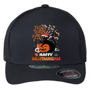 Halloween Thanksgiving Xmas Cat Hallothanksmas Gift Flexfit Unipanel Trucker Cap