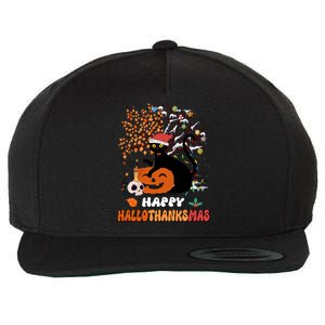 Halloween Thanksgiving Xmas Cat Hallothanksmas Gift Wool Snapback Cap