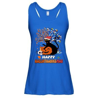 Halloween Thanksgiving Xmas Cat Hallothanksmas Gift Ladies Essential Flowy Tank