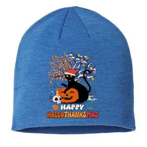 Halloween Thanksgiving Xmas Cat Hallothanksmas Gift Sustainable Beanie