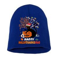 Halloween Thanksgiving Xmas Cat Hallothanksmas Gift Short Acrylic Beanie