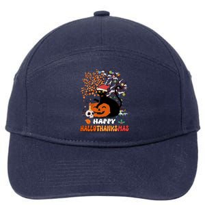 Halloween Thanksgiving Xmas Cat Hallothanksmas Gift 7-Panel Snapback Hat