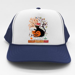 Halloween Thanksgiving Xmas Cat Hallothanksmas Gift Trucker Hat