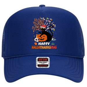 Halloween Thanksgiving Xmas Cat Hallothanksmas Gift High Crown Mesh Back Trucker Hat