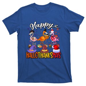 Halloween Thanksgiving Xmas Flamingo Happy Hallothanksmas Gift T-Shirt