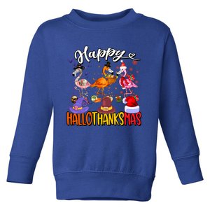 Halloween Thanksgiving Xmas Flamingo Happy Hallothanksmas Gift Toddler Sweatshirt